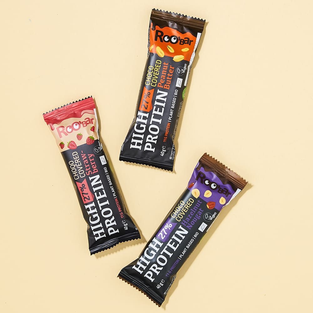 Roobar Schoko-Riegel Probierpaket Probierpaket High-Protein Schokoriegel Roobar (15 Riegel)