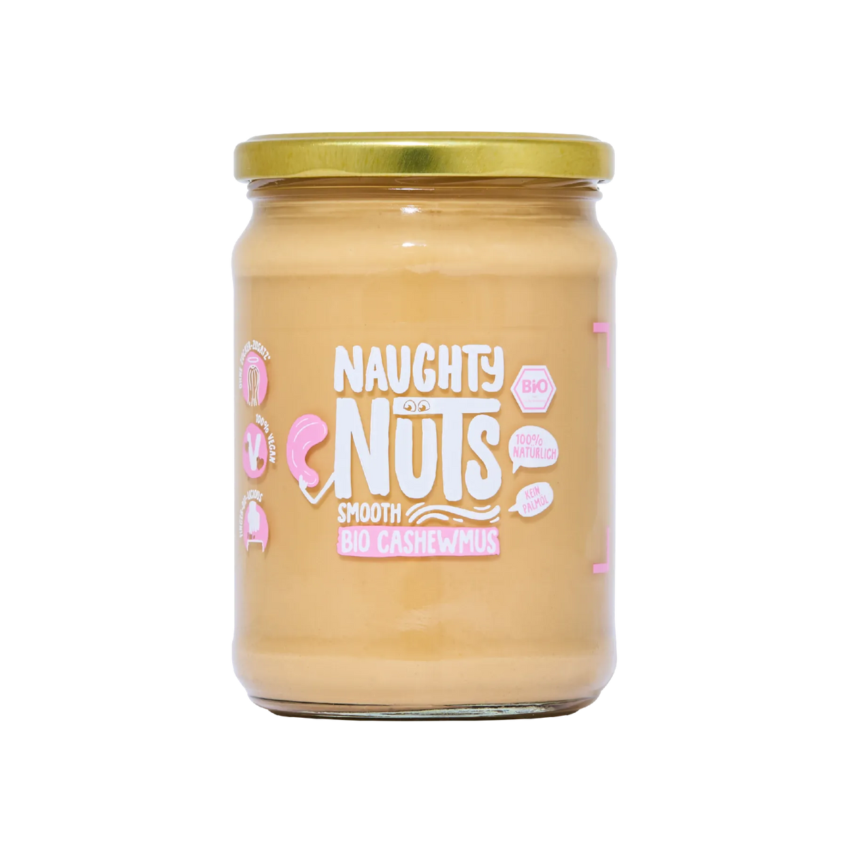 Bio Cashewmus Smooth im 500g Glas mit Naughty Nuts Logo