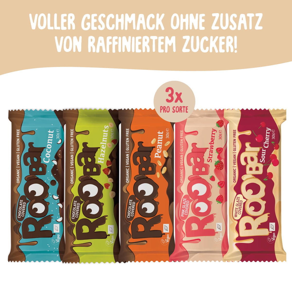 Roobar Schoko-Riegel Probierpaket Probierpaket Schokoriegel Roobar (15 Riegel)