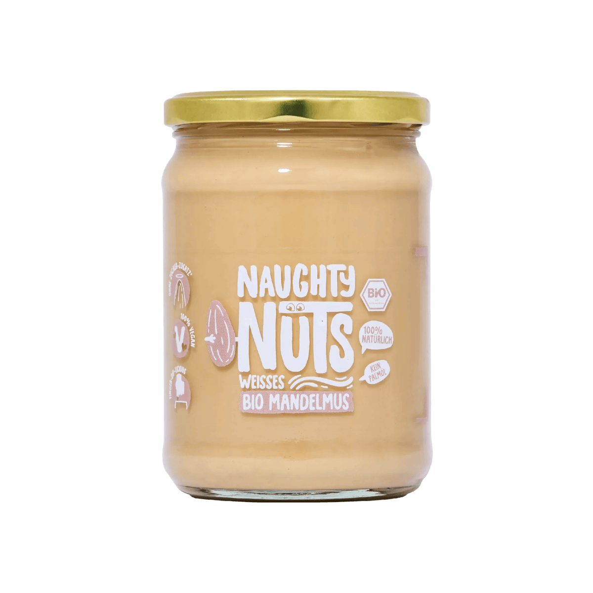 Bio Weißes Mandelmus im 500g Glas mit Naughty Nuts Etikett