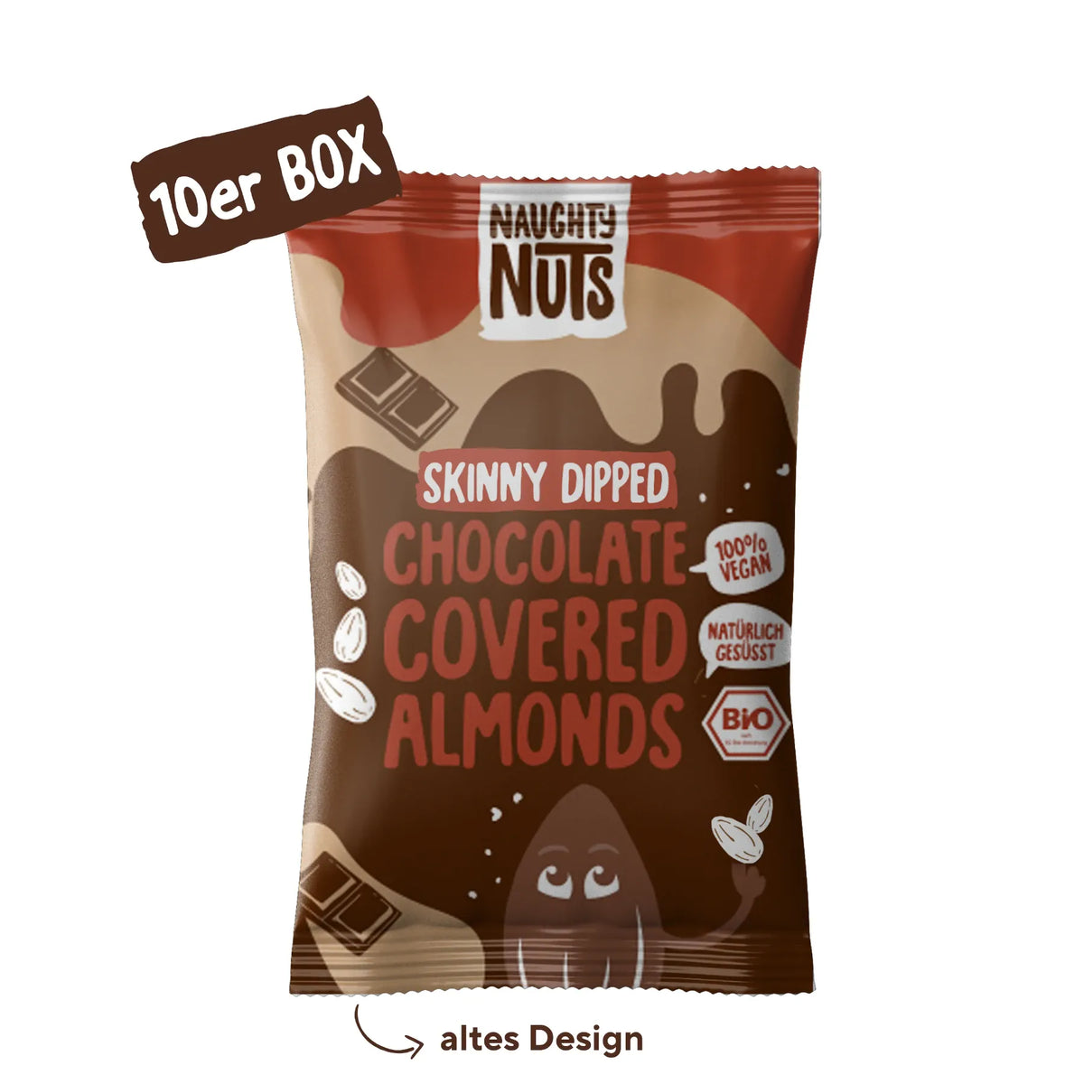 Naughty Nuts Bio Schoko-Mandeln (skinny dipped) 10er Box, altes Design