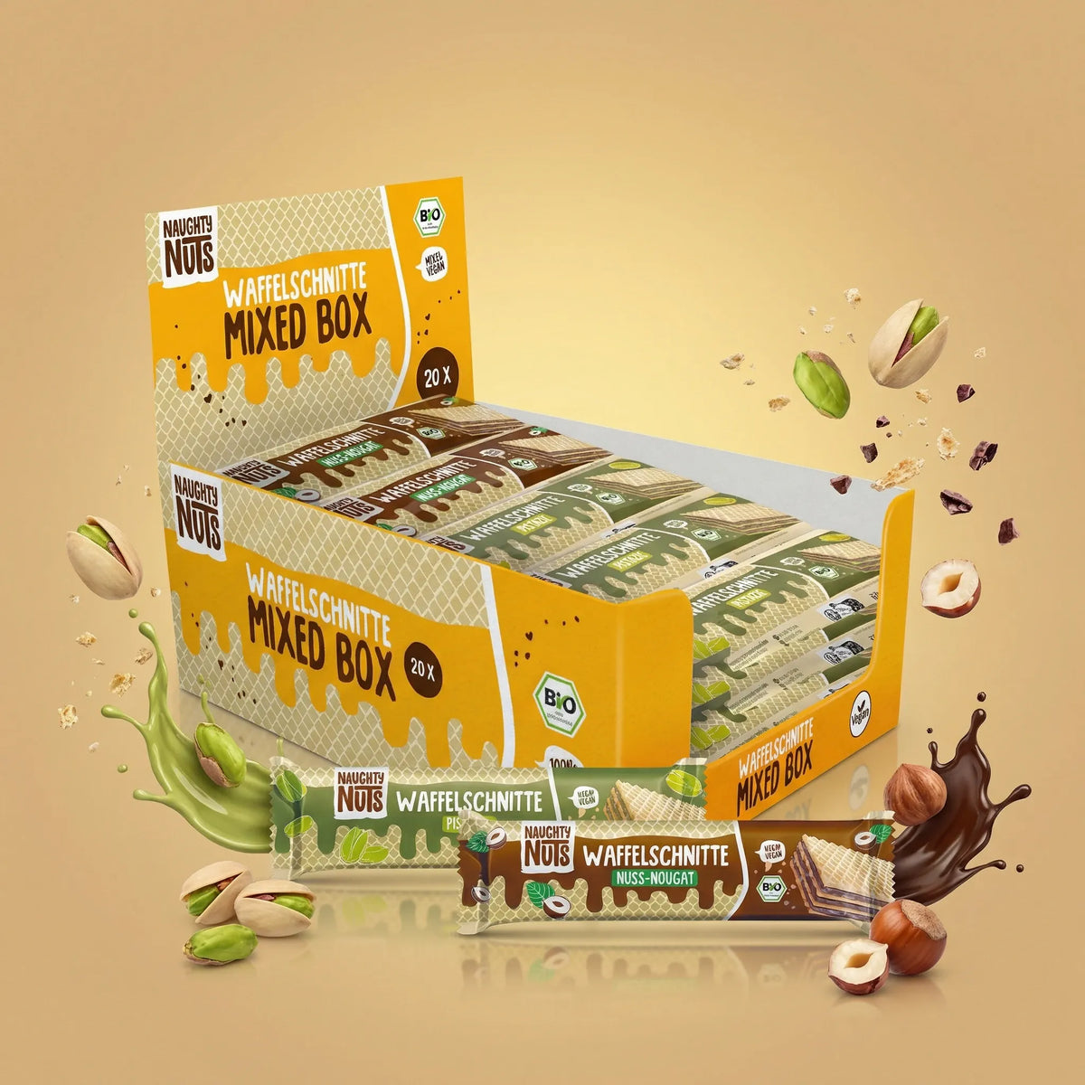 Naughty Nuts Waffelschnitte Bio Waffelschnitte Mixed Box (Nuss-Nougat & Pistazie)