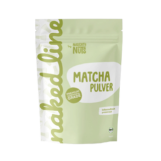 Naughty Nuts Matcha Pulver in einer hellgrünen Standbodenbeutel Verpackung