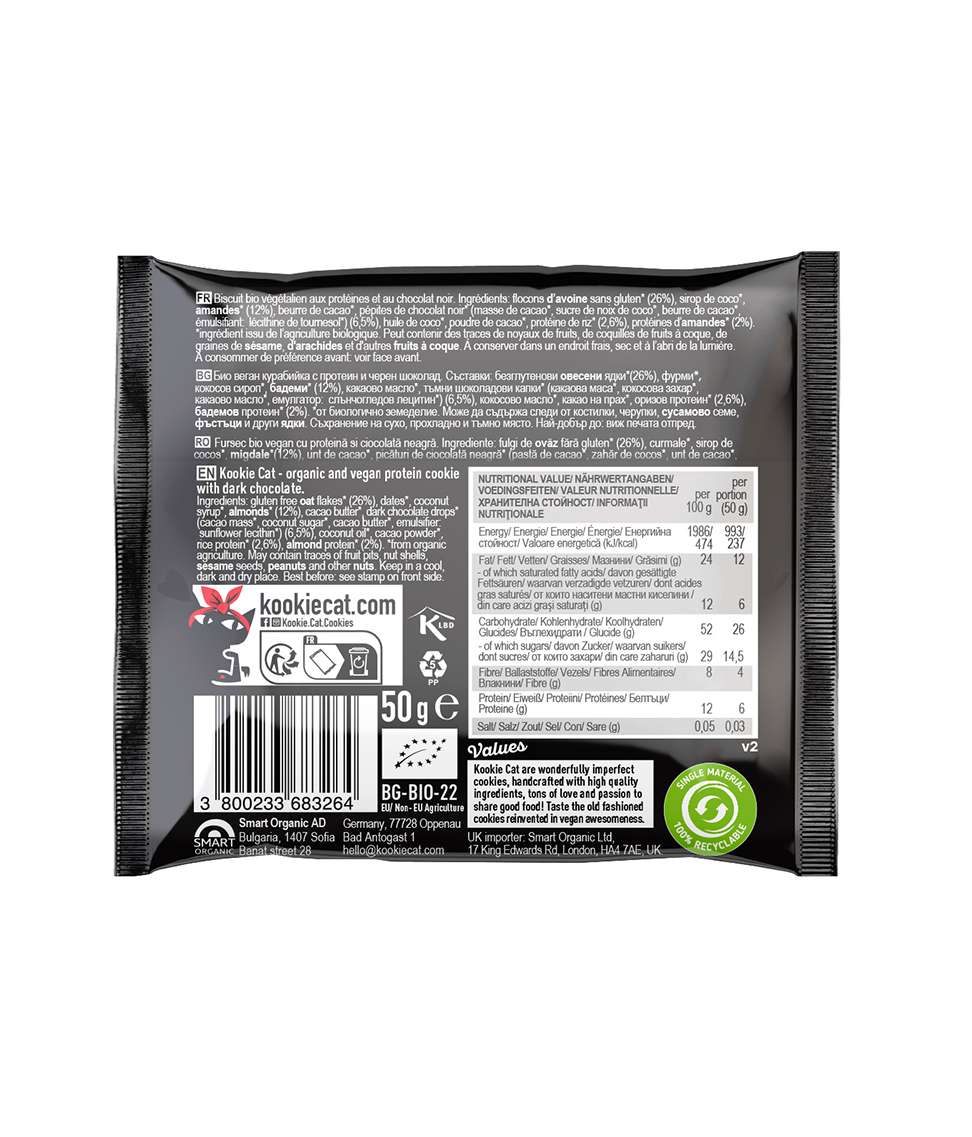Kookie Cat Cookie Bio Cookie Protein & Dunkle Schokolade