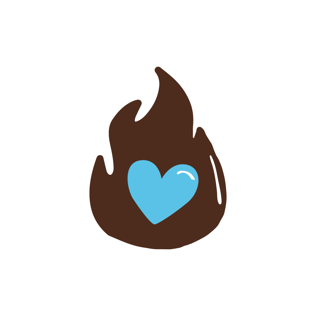 Braune Flamme mit blauem Herz