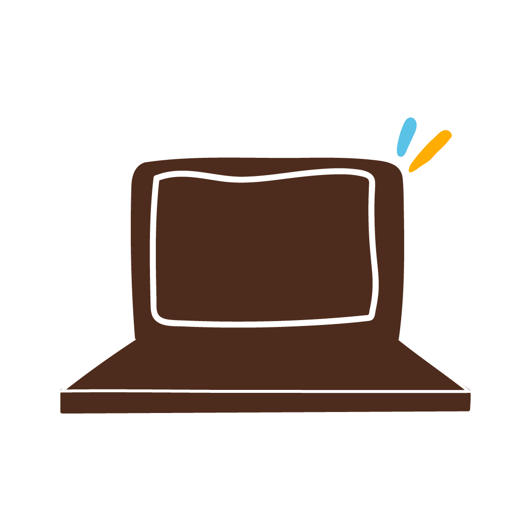 Laptop-Symbol mit blauen und gelben Strichen