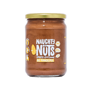 Bio Mandelmus Smooth im 500g Glas mit Naughty Nuts Logo
