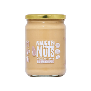 Bio Weißes Mandelmus im 500g Glas mit Naughty Nuts Etikett